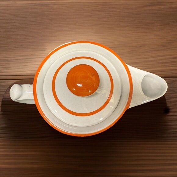 RareMCM White ceramic Lidded Pitcher Orange Flower 9.75” Tall Coffee Water Tea - Picture 6 of 13